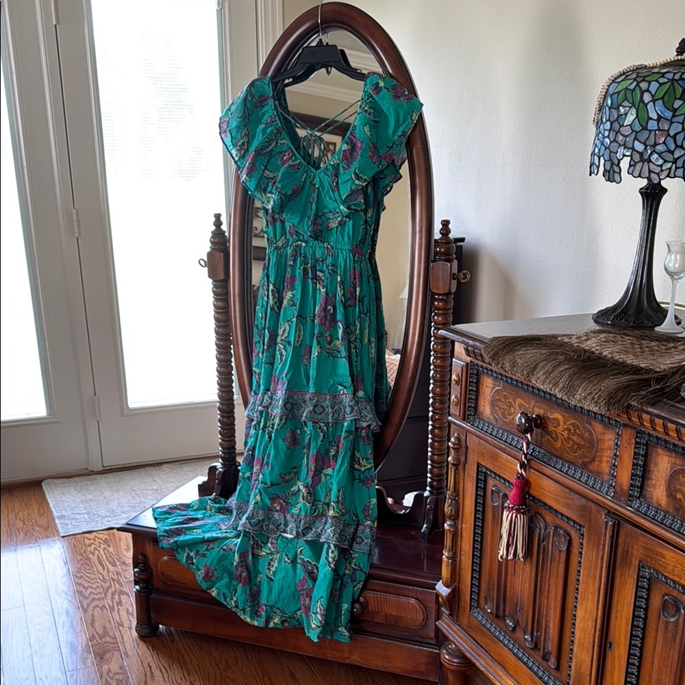 Sundance Green Ruffled Tie Front Maxi Dress